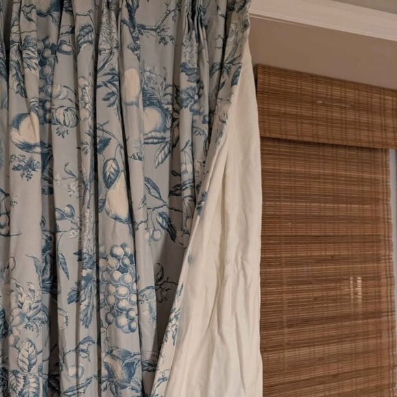 VINTAGE Custom-made 58W x 75L Blue Floral Pinch Pleated Curtain Panels - Picture 1 of 10